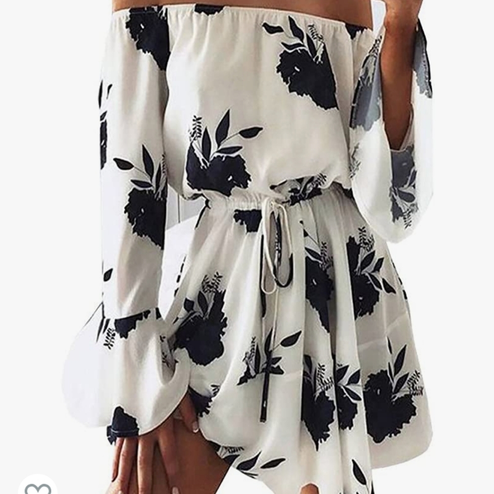 Black and White Floral Print Long Sleeve Dress Size M/L